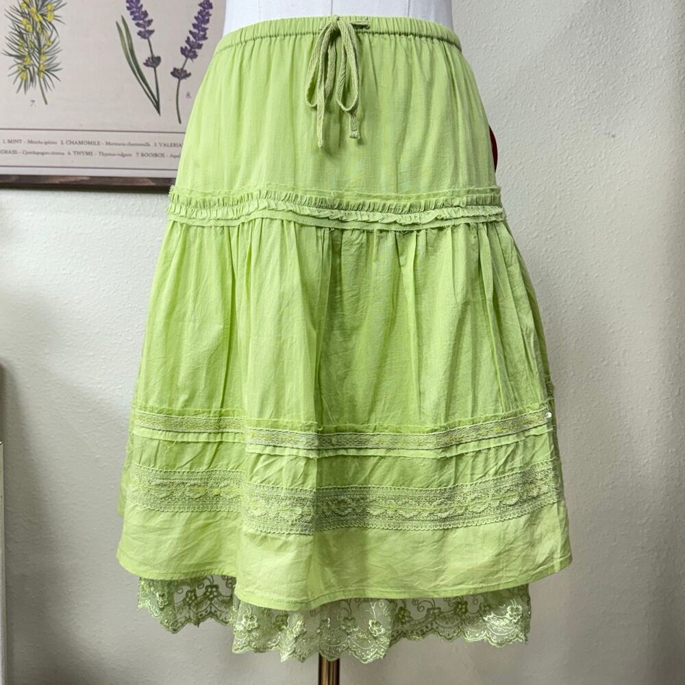 Y2k Tiered Sequin Lace Mini Peasant Skirt Fairy Grunge Whimsy Mori Kei Boho M L